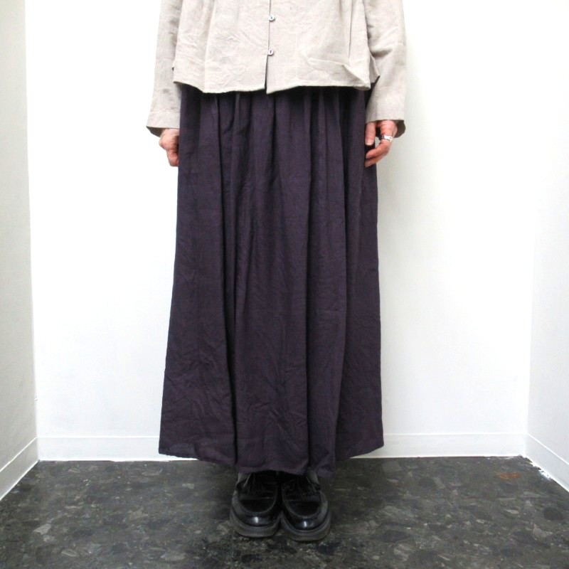 ina  フレンチリネンウエスト紐付き3段ゴムスカート /PU80 【日本製】